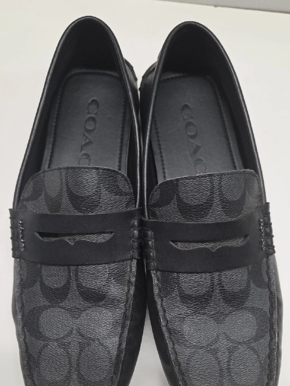 Coach Men’s Black Signature Canvas Penny Loafers Size 42 / 9D